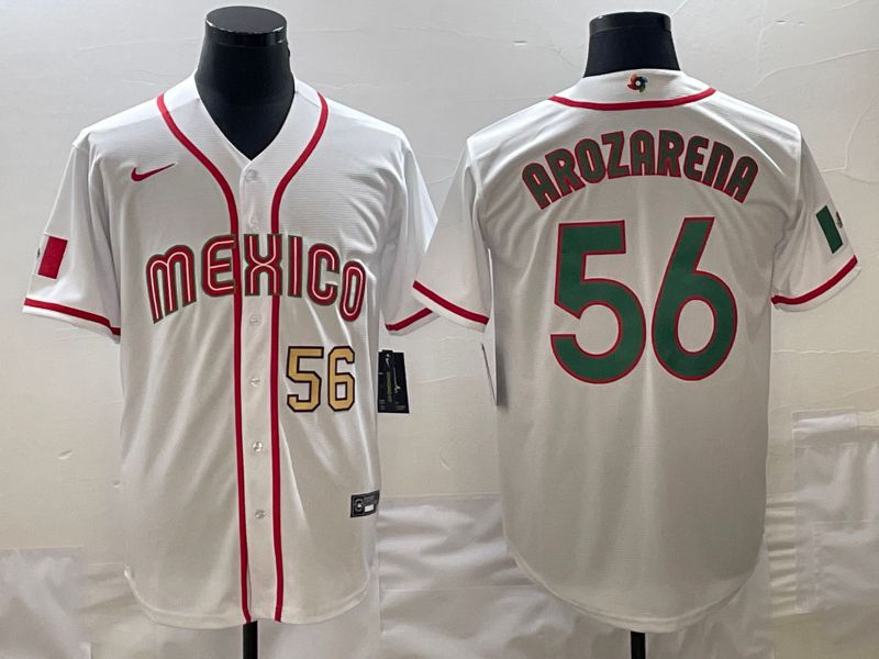 Men 2023 World Cub Mexico 56 Arozarena White green Nike MLB Jersey5